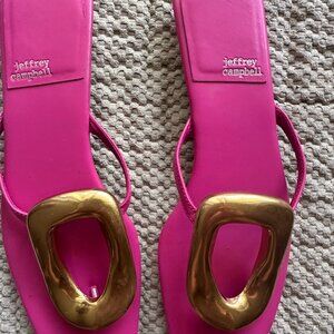 Jeffrey Campbell Hot Pink Women's Sandals - Size 8 with Gold "Artsy" Ornament